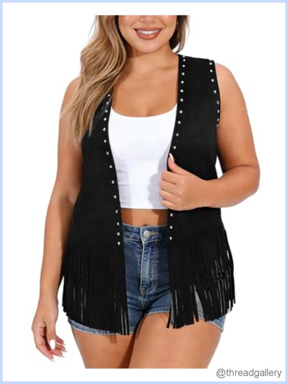 Plus Size Fringe Vest Faux Suede Sleeveless Tassel Jacket Western Cowgirl Boho